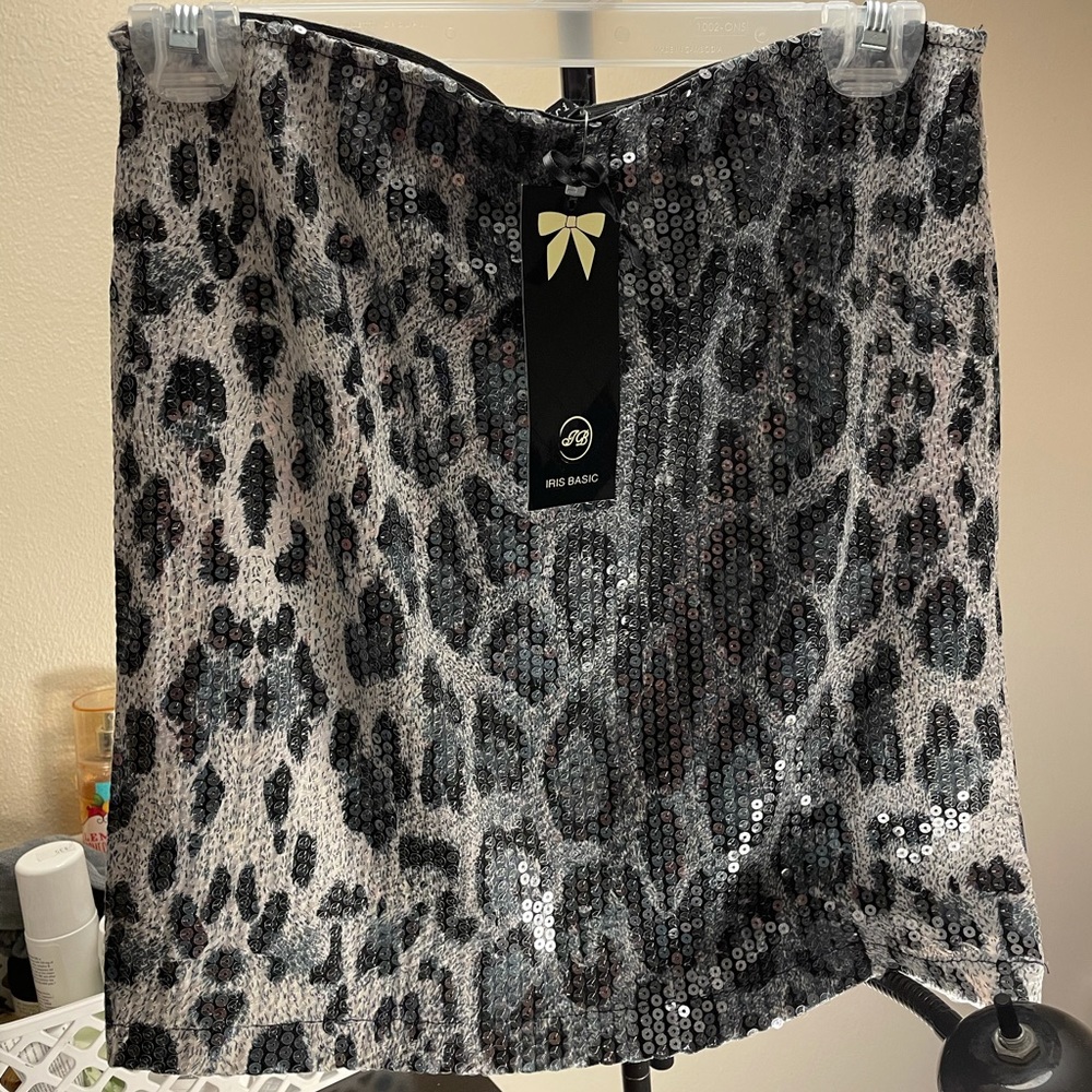 Iris Los Angeles Sequin Animal Print Skirt